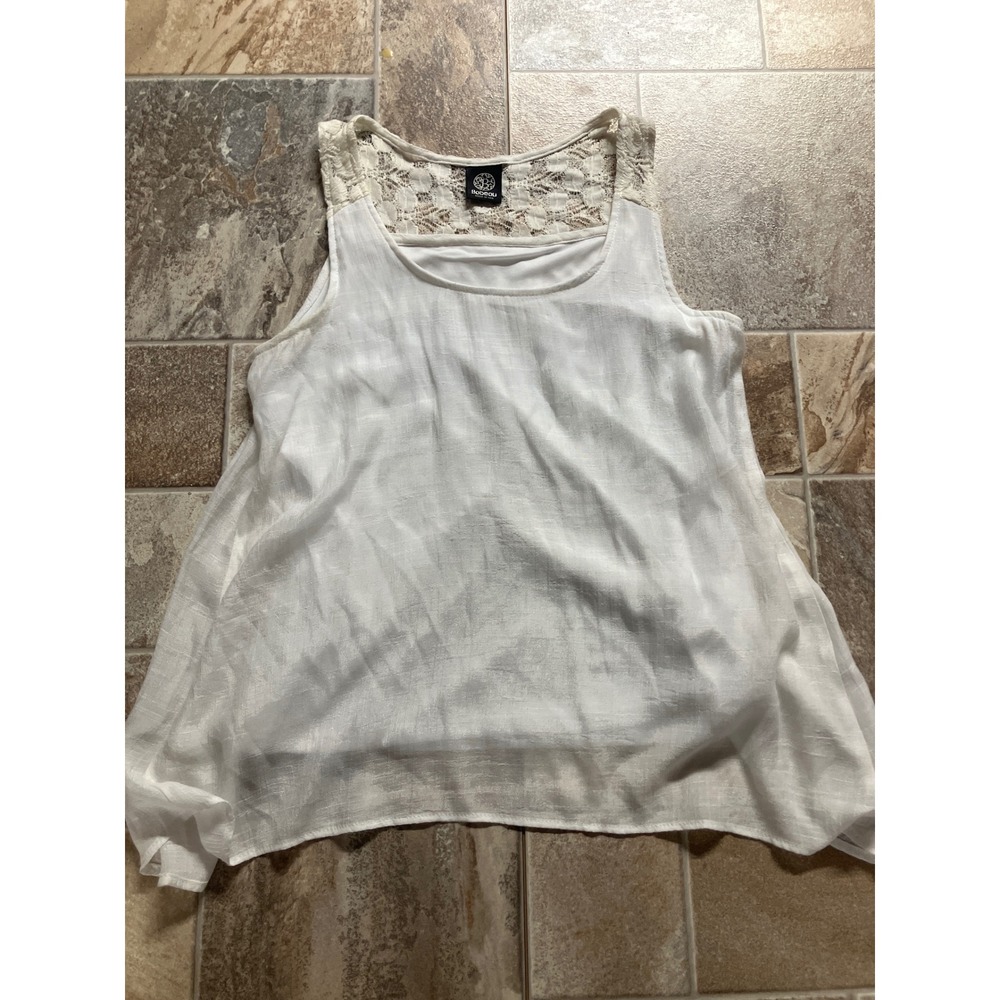 Bobeau‎ White Lace Trim Tank Top Made in USA Casual Summer Women's